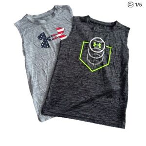 Under Armour Boys' Sleeveless Tanks in Light Gray & Dark Heather with Graphics